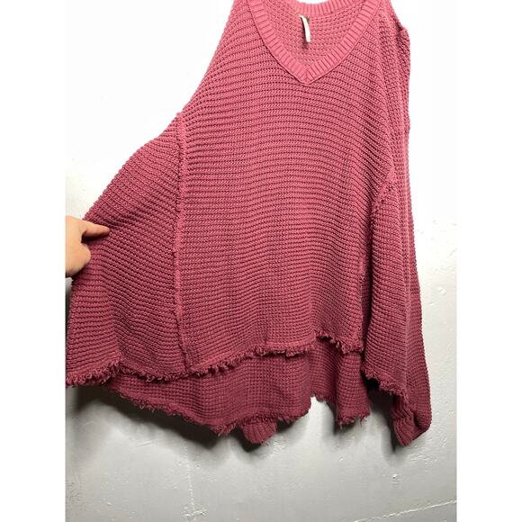 Free People Moonshine Cold Shoulder Waffle Knit Sweater Size XS Pink Red Rose - Picture 3 of 10